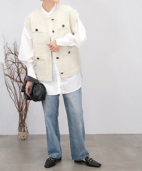 ＡＮＤＪ（アンドジェイ）の「【2022/AW】【ANDJ MADE】ジャガード編みツイードラメニットベスト（ベスト・レディース・ブラック/オフホワイト・M）」の11枚目の写真