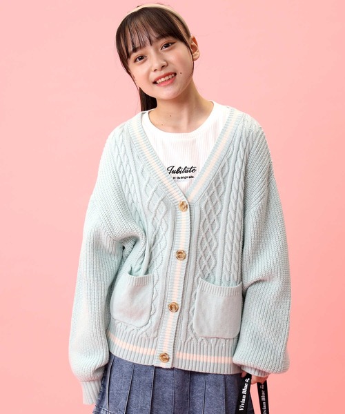 Right-on（ライトオン）の「【VIVIAN BLUE】ニットカーデ（ニット/セーター・キッズ・ベージュ/ライム・130/150/140/120）」の2枚目の写真