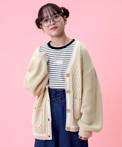 Right-on（ライトオン）の「【VIVIAN BLUE】ニットカーデ（ニット/セーター・キッズ・ベージュ/ライム・130/150/140/120）」の3枚目の写真