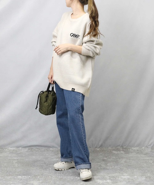 CAMP7（キャンプセブン）の「【CAMP7】マウンテンロゴニット（ニット/セーター・レディース・グリーン/オフホワイト/ベージュ・M/L）」の4枚目の写真