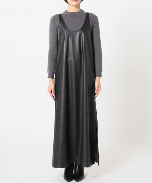 CITYSHOP FAUX LEATHER DRESS キャミ ワンピース 黒 CITYSHOP FAUX LEATHER DRESS キャミ ワンピース 黒