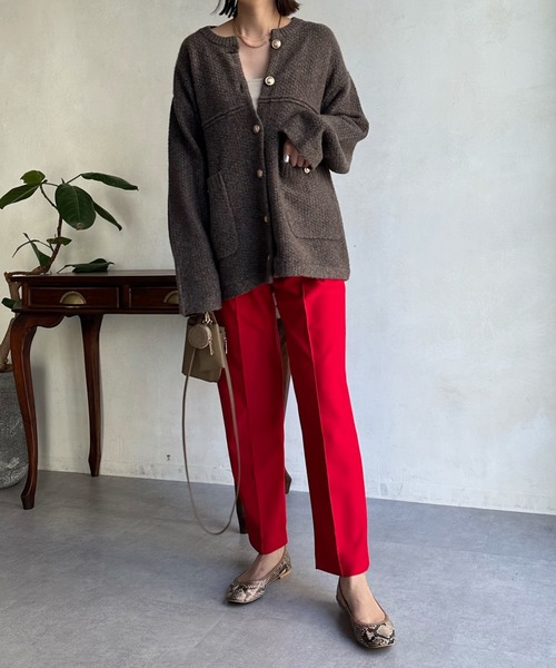 DouDou（ドゥドゥ）の「【WEB限定】メランジニットジャケット（ノーカラージャケット・レディース・ブラック/モカ・FREE）」の12枚目の写真