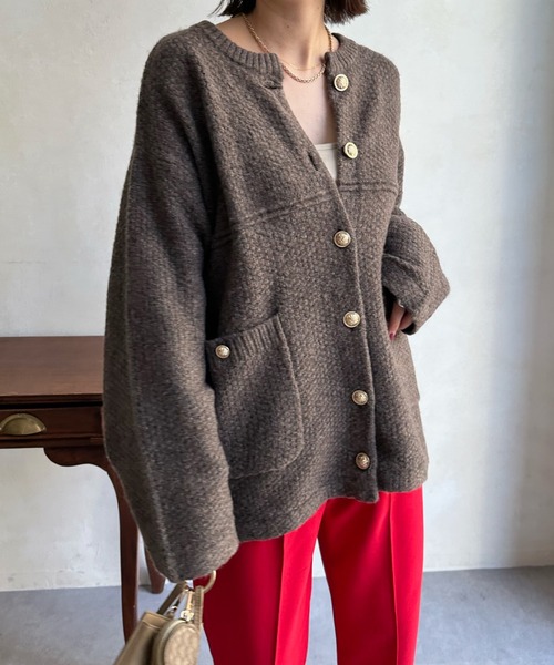 DouDou（ドゥドゥ）の「【WEB限定】メランジニットジャケット（ノーカラージャケット・レディース・ブラック/モカ・FREE）」の19枚目の写真