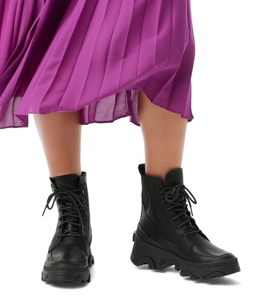 ●【美品】ソレル ブレックス WP サイドゴア ブーツ ブラック レザー 厚底 美品】ソレル ブレックス WP サイドゴア ブーツ ブラック レザー 厚底