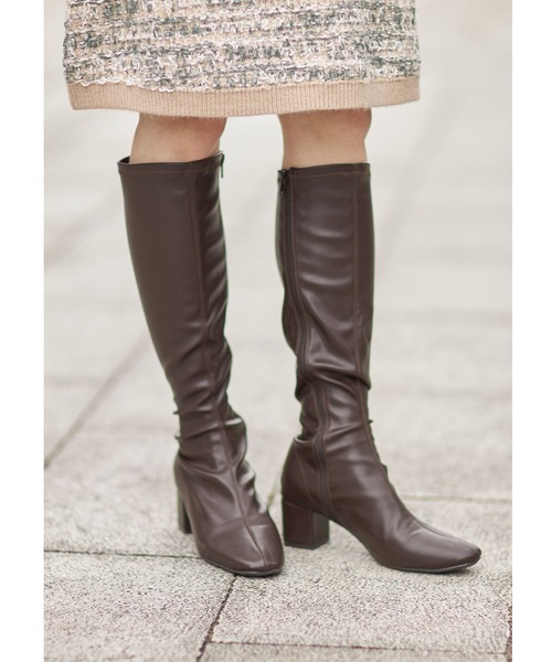 tocco closet（トッコ　クローゼット）の「ストレッチフェイクレザー太ヒールロングブーツ（ブーツ・レディース・ブラック/ダークブラック/ダークブラウン・M/L/S/LL）」の9枚目の写真