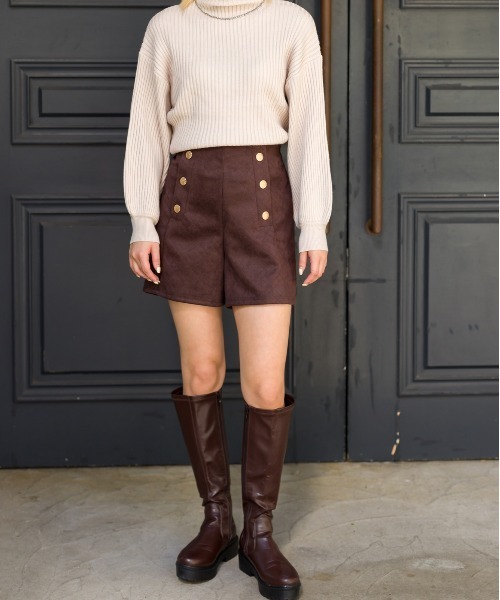 SpRay（スプレイ）の「スエードポンチ金ボタンショートパンツ（チノパンツ・レディース・ブラウン/ブラック・FREE）」の7枚目の写真