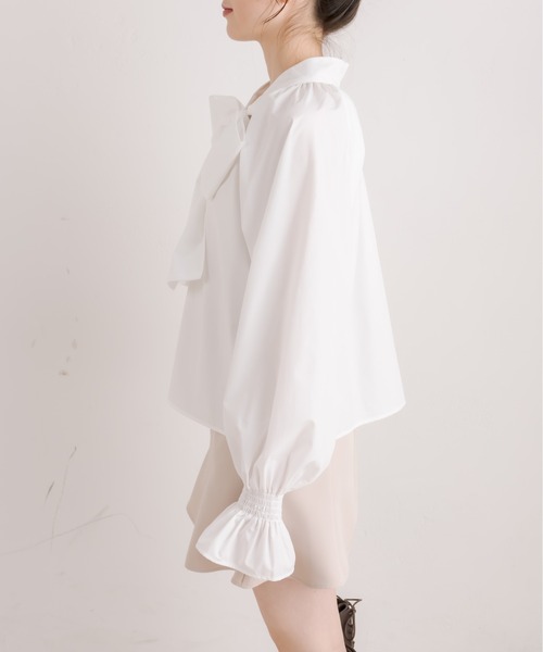 OLIVE des OLIVE(オリーブデオリーブ)の「ダブルフロントボウタイガーリーブラウス(シャツ/ブラウス・レディース・オフホワイト/ホワイト/サックスブルー/スミクロ・FREE)」の14枚目の写真