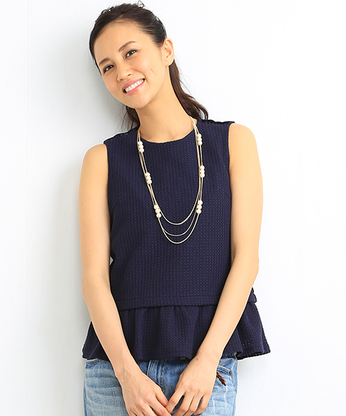 B:MING by BEAMS(ビーミングバイビームス)の「<InRed 6月号掲載>ビーミング by ビームス / レースペプラムブラウス(シャツ/ブラウス・レディース・ホワイト/ネイビー・MEDIUM/SMALL)」の2枚目の写真