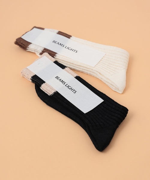 BEAMS LIGHTS（ビームスライツ）の「BEAMS LIGHTS / スラブ ライン ソックス（ソックス/靴下・メンズ・ナチュラル/ブラック・ONE SIZE）」の2枚目の写真