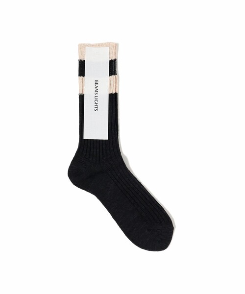 BEAMS LIGHTS（ビームスライツ）の「BEAMS LIGHTS / スラブ ライン ソックス（ソックス/靴下・メンズ・ナチュラル/ブラック・ONE SIZE）」の6枚目の写真