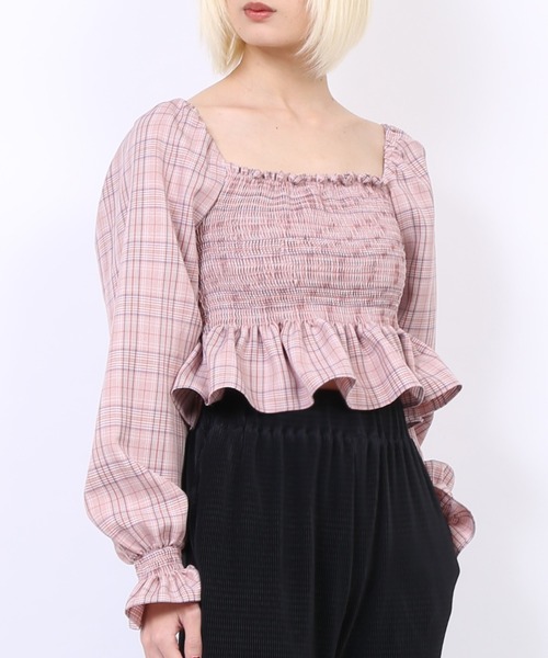 PUNYUS（プニュズ）の「シャーリングショートブラウス（シャツ/ブラウス・レディース・ピンク/グレー/ベージュ・1/2/3/4）」の3枚目の写真