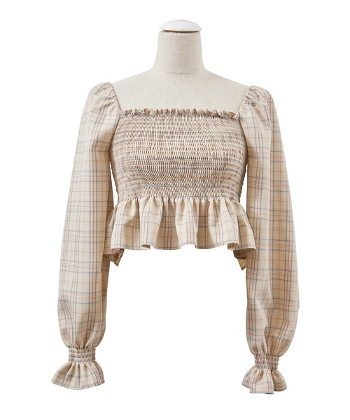 PUNYUS（プニュズ）の「シャーリングショートブラウス（シャツ/ブラウス・レディース・ピンク/グレー/ベージュ・1/2/3/4）」の14枚目の写真