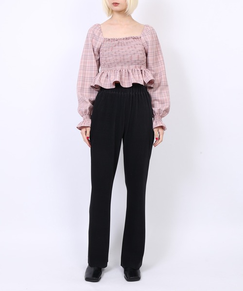 PUNYUS（プニュズ）の「シャーリングショートブラウス（シャツ/ブラウス・レディース・ピンク/グレー/ベージュ・1/2/3/4）」の7枚目の写真