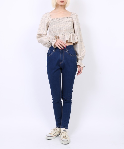 PUNYUS（プニュズ）の「シャーリングショートブラウス（シャツ/ブラウス・レディース・ピンク/グレー/ベージュ・1/2/3/4）」の10枚目の写真