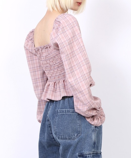 PUNYUS（プニュズ）の「シャーリングショートブラウス（シャツ/ブラウス・レディース・ピンク/グレー/ベージュ・1/2/3/4）」の8枚目の写真