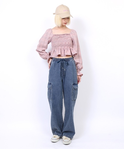 PUNYUS（プニュズ）の「シャーリングショートブラウス（シャツ/ブラウス・レディース・ピンク/グレー/ベージュ・1/2/3/4）」の22枚目の写真