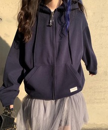 レディース スリットポッケのジップアップフードパーカー