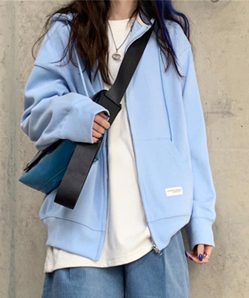 DAY CLOSET（デイ クローゼット）の「レディース スリットポッケのジップアップフードパーカー（パーカー・レディース・ネイビー/グレー/ブルー/グリーン/キナリ・ONE SIZE）」の5枚目の写真