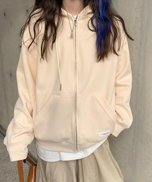 DAY CLOSET（デイ クローゼット）の「レディース スリットポッケのジップアップフードパーカー（パーカー・レディース・ネイビー/グレー/ブルー/グリーン/キナリ・ONE SIZE）」の2枚目の写真