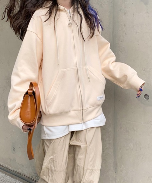 DAY CLOSET（デイ クローゼット）の「レディース スリットポッケのジップアップフードパーカー（パーカー・レディース・ネイビー/グレー/ブルー/グリーン/キナリ・ONE SIZE）」の6枚目の写真