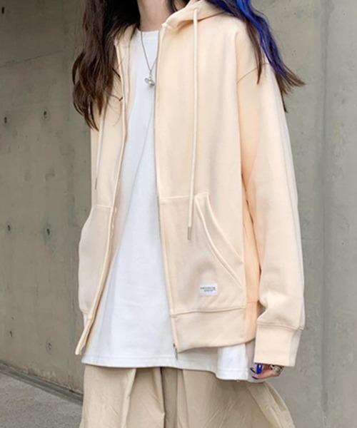 DAY CLOSET（デイ クローゼット）の「レディース スリットポッケのジップアップフードパーカー（パーカー・レディース・ネイビー/グレー/ブルー/グリーン/キナリ・ONE SIZE）」の7枚目の写真