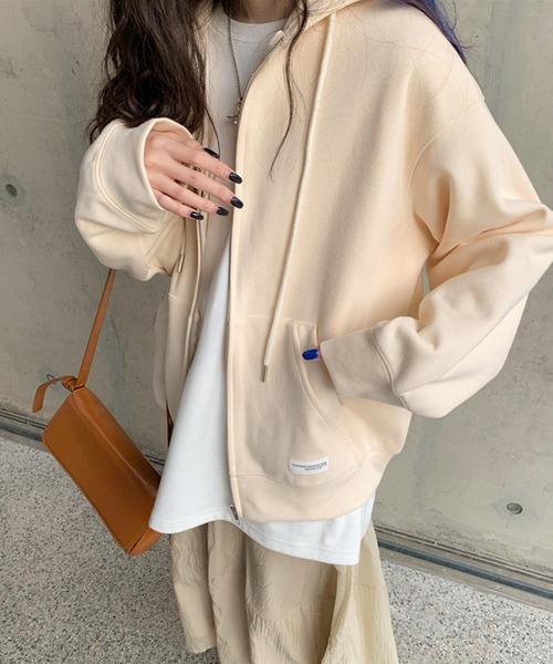 DAY CLOSET（デイ クローゼット）の「レディース スリットポッケのジップアップフードパーカー（パーカー・レディース・ネイビー/グレー/ブルー/グリーン/キナリ・ONE SIZE）」の8枚目の写真