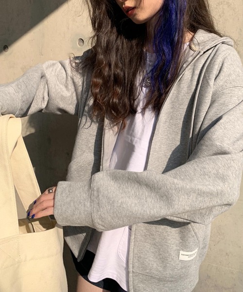 DAY CLOSET（デイ クローゼット）の「レディース スリットポッケのジップアップフードパーカー（パーカー・レディース・ネイビー/グレー/ブルー/グリーン/キナリ・ONE SIZE）」の9枚目の写真