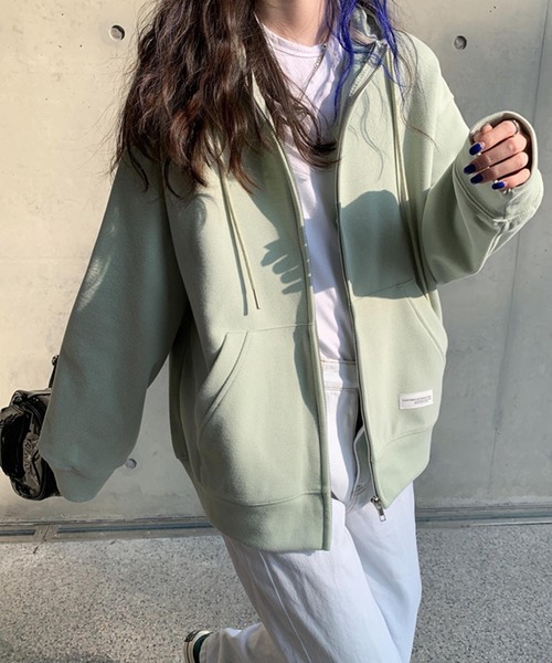 DAY CLOSET（デイ クローゼット）の「レディース スリットポッケのジップアップフードパーカー（パーカー・レディース・ネイビー/グレー/ブルー/グリーン/キナリ・ONE SIZE）」の11枚目の写真