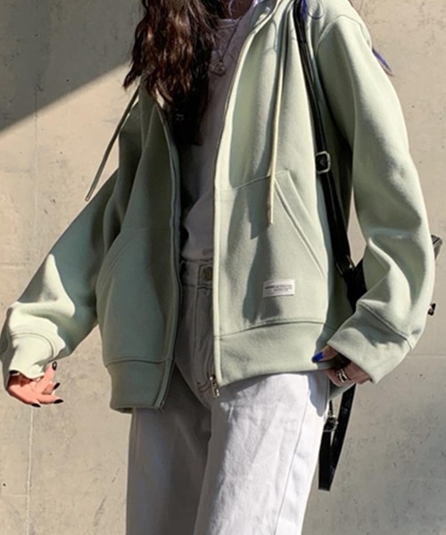 DAY CLOSET（デイ クローゼット）の「レディース スリットポッケのジップアップフードパーカー（パーカー・レディース・ネイビー/グレー/ブルー/グリーン/キナリ・ONE SIZE）」の12枚目の写真