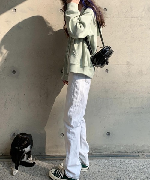 DAY CLOSET（デイ クローゼット）の「レディース スリットポッケのジップアップフードパーカー（パーカー・レディース・ネイビー/グレー/ブルー/グリーン/キナリ・ONE SIZE）」の14枚目の写真