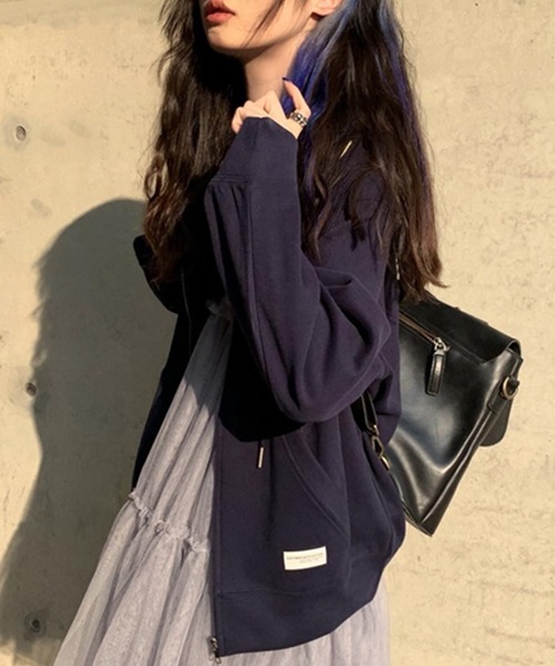 DAY CLOSET（デイ クローゼット）の「レディース スリットポッケのジップアップフードパーカー（パーカー・レディース・ネイビー/グレー/ブルー/グリーン/キナリ・ONE SIZE）」の16枚目の写真