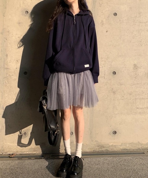 DAY CLOSET（デイ クローゼット）の「レディース スリットポッケのジップアップフードパーカー（パーカー・レディース・ネイビー/グレー/ブルー/グリーン/キナリ・ONE SIZE）」の17枚目の写真