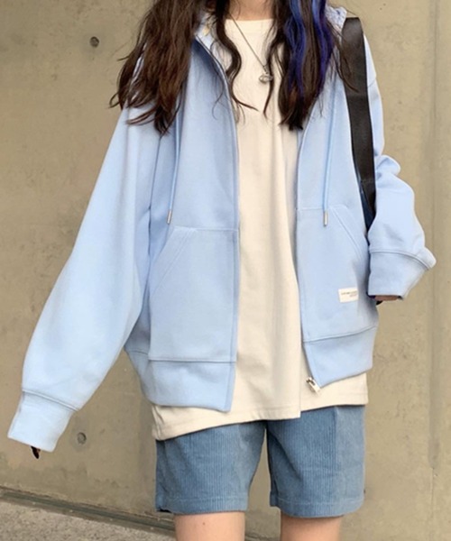 DAY CLOSET（デイ クローゼット）の「レディース スリットポッケのジップアップフードパーカー（パーカー・レディース・ネイビー/グレー/ブルー/グリーン/キナリ・ONE SIZE）」の18枚目の写真