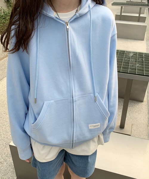 DAY CLOSET（デイ クローゼット）の「レディース スリットポッケのジップアップフードパーカー（パーカー・レディース・ネイビー/グレー/ブルー/グリーン/キナリ・ONE SIZE）」の20枚目の写真