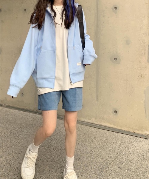 DAY CLOSET（デイ クローゼット）の「レディース スリットポッケのジップアップフードパーカー（パーカー・レディース・ネイビー/グレー/ブルー/グリーン/キナリ・ONE SIZE）」の21枚目の写真