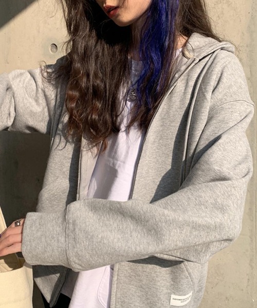 DAY CLOSET（デイ クローゼット）の「レディース スリットポッケのジップアップフードパーカー（パーカー・レディース・ネイビー/グレー/ブルー/グリーン/キナリ・ONE SIZE）」の22枚目の写真