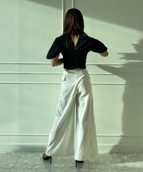 EIMY ISTOIRE(エイミーイストワール)の「デニムライクベルトワイドパンツ(デニムパンツ・レディース・ホワイト/インディゴブルー・S/M)」の5枚目の写真
