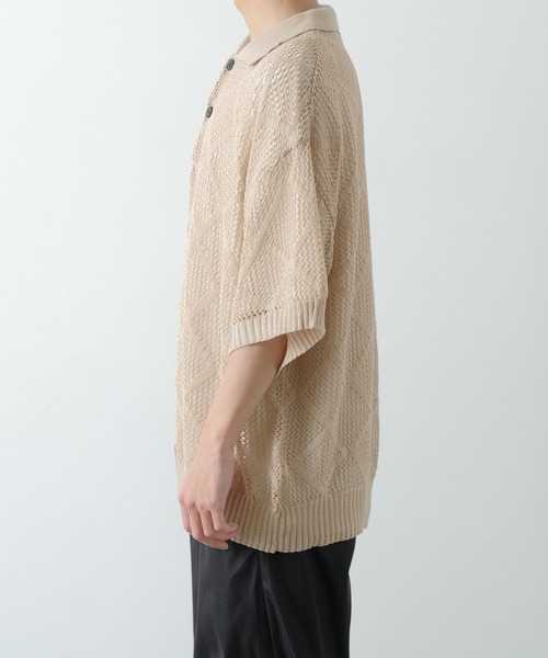 NULL（ヌル）の「【NULL】レース編み ポロシャツ（ポロシャツ・メンズ・グレイッシュベージュ/ブラック/グリーン・MEDIUM/LARGE）」の10枚目の写真