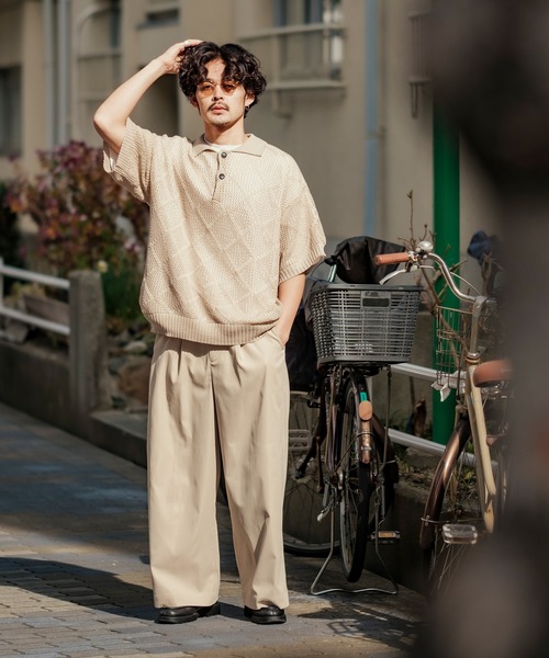 NULL（ヌル）の「【NULL】レース編み ポロシャツ（ポロシャツ・メンズ・グレイッシュベージュ/ブラック/グリーン・MEDIUM/LARGE）」の9枚目の写真