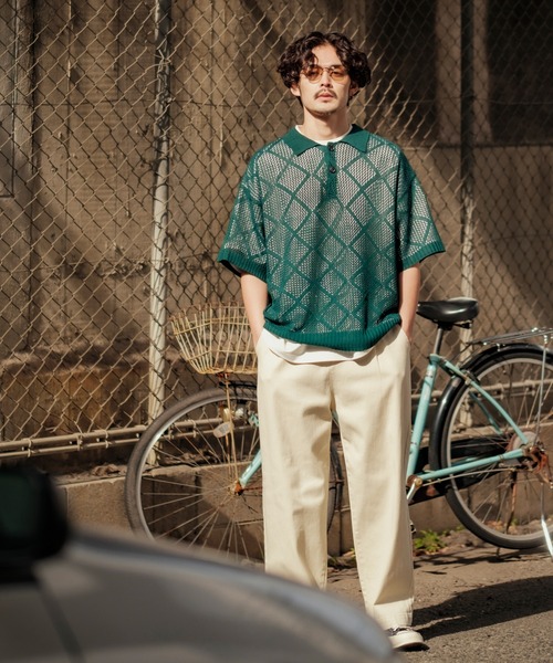 NULL（ヌル）の「【NULL】レース編み ポロシャツ（ポロシャツ・メンズ・グレイッシュベージュ/ブラック/グリーン・MEDIUM/LARGE）」の7枚目の写真