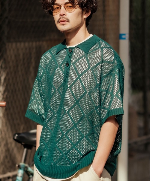 NULL（ヌル）の「【NULL】レース編み ポロシャツ（ポロシャツ・メンズ・グレイッシュベージュ/ブラック/グリーン・MEDIUM/LARGE）」の6枚目の写真