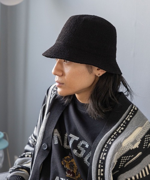 UNUSED シルク混 バケットハット 黒 UH0491 古着 niko and（ニコアンド）の「【UNISEX】パイルバケットハット