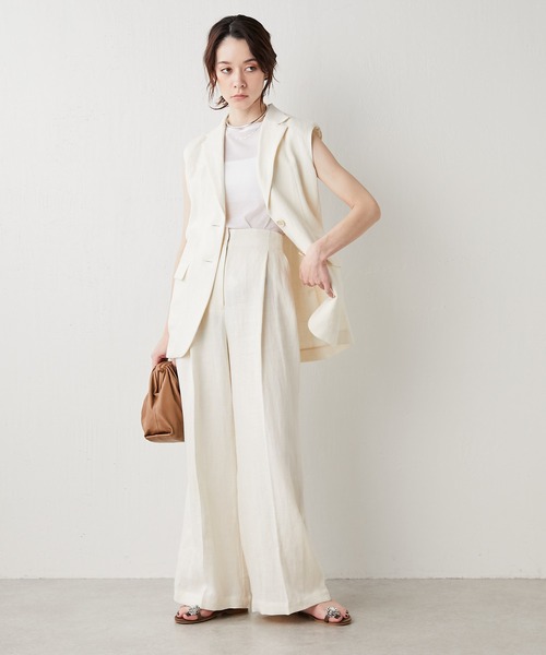 未使用 ウィム ガゼット リネン ハイウエスト ワイド タック パンツ 麻 新品 ワイドタックパンツ | Whim Gazette(ウィム ガゼット)レディース