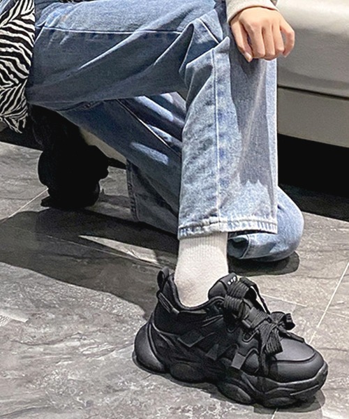 Futier land(フューティアランド)の「Wリボン厚底スニーカー(スニーカー・レディース・ブラック/ベージュ・40/38/39/35/36/37)」の6枚目の写真