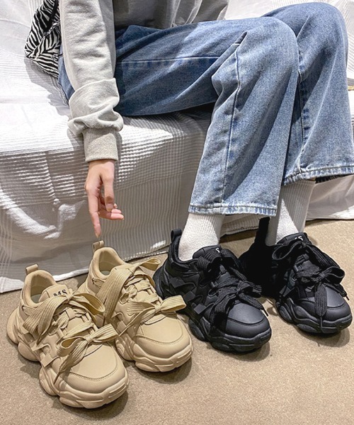 Futier land(フューティアランド)の「Wリボン厚底スニーカー(スニーカー・レディース・ブラック/ベージュ・40/38/39/35/36/37)」の19枚目の写真