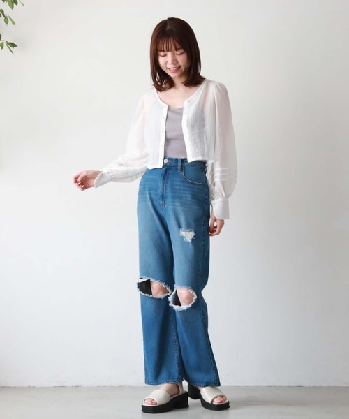 archives（アルシーヴ）の「クラッシュダメージデニム（デニムパンツ・レディース・ブルー/サックスブルー・SMALL/MEDIUM）」の21枚目の写真