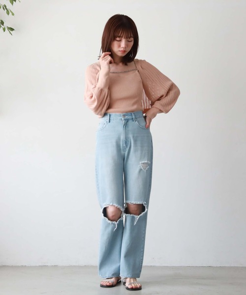 archives（アルシーヴ）の「クラッシュダメージデニム（デニムパンツ・レディース・ブルー/サックスブルー・SMALL/MEDIUM）」の13枚目の写真