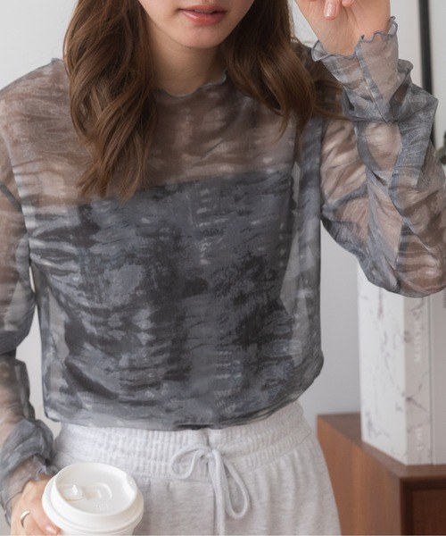 Ada.（エイダ）の「春夏で活躍♪大人カジュアル！ ニュアンス パターン シアー トップス（Tシャツ/カットソー・レディース・ブルー系その他/ブラウン/イエロー/ダークグレー/グリーン/ネイビー/ライトブラウン/カーキ・FREE）」の20枚目の写真