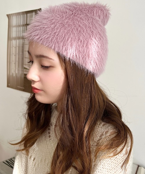 moment+(モーメントプラス)の「シャギーニット帽(ニットキャップ/ビーニー・レディース・ピンク/アイボリー/グレイッシュベージュ/ブラック/グレー・FREE)」の6枚目の写真