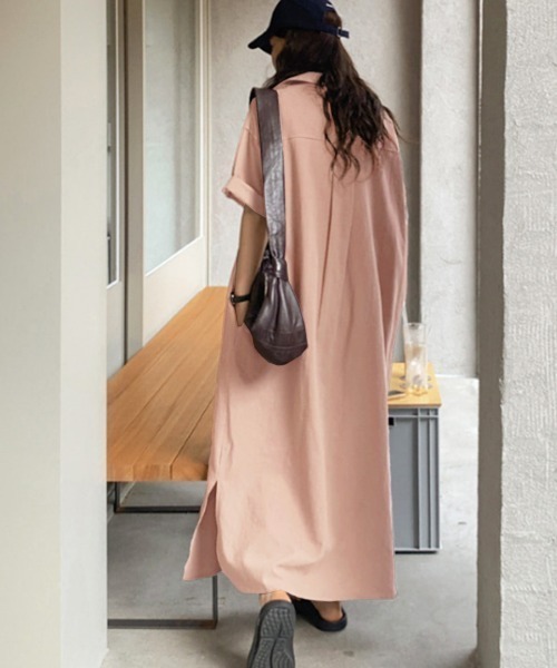 PRIVATE  BEACH（プライベートビーチ）の「ロングシャツワンピース（シャツワンピース・レディース・ベージュ/チャコールグレー/ピンク/マスタード・L/M）」の16枚目の写真